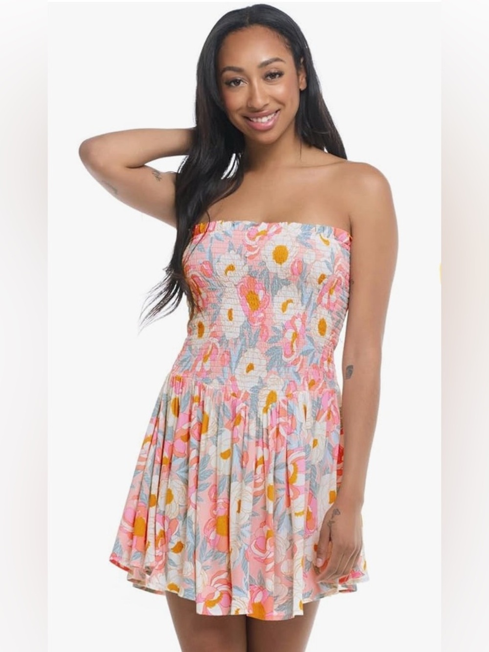 Body Glove Womens Ona Bandeau Floral Mini Dress Cover-up Swimwear Size Medium